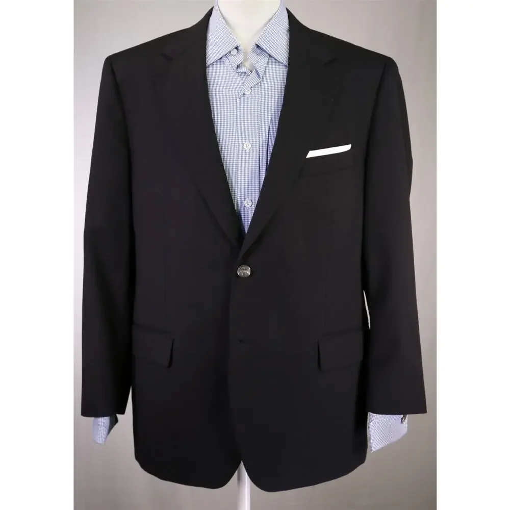 Brooks Brothers Black Metal Logo Buttons 2-Btn Wool Blazer Jacket 42S